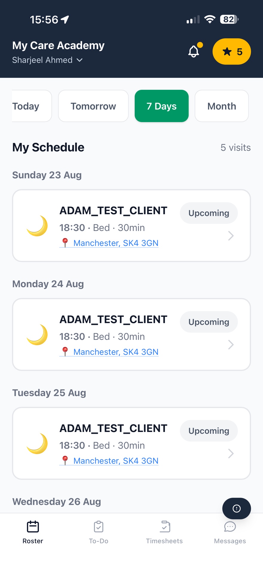 The myroster.care mobile app