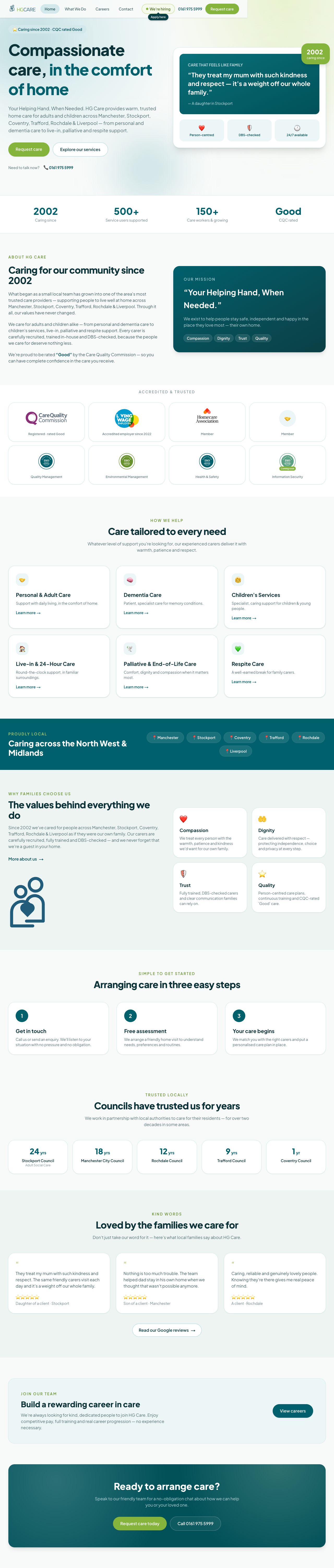 Screenshot of the HG Care website