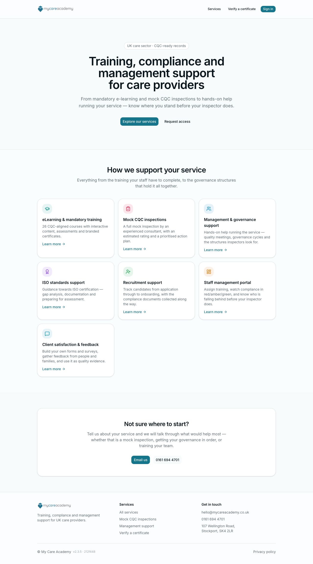 Screenshot of the My Care Academy website