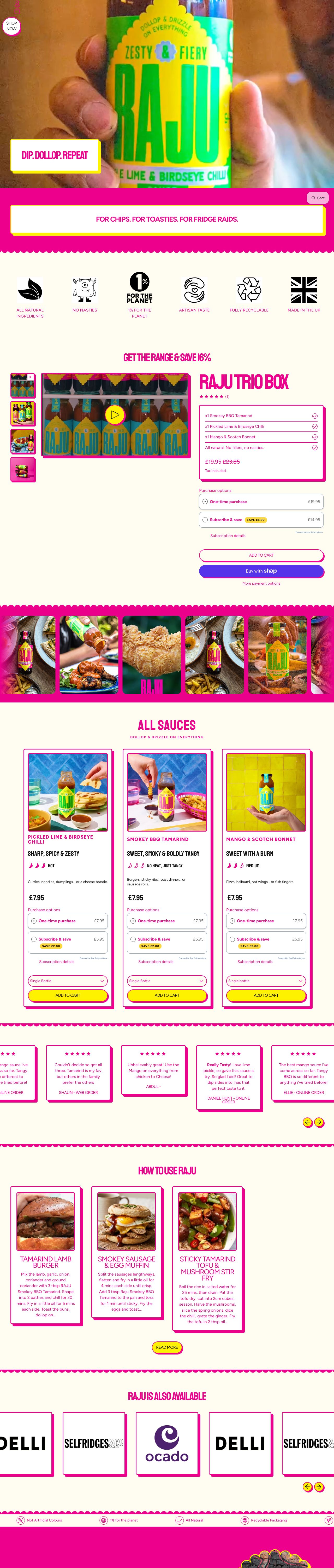 Screenshot of the Raju Sauces website